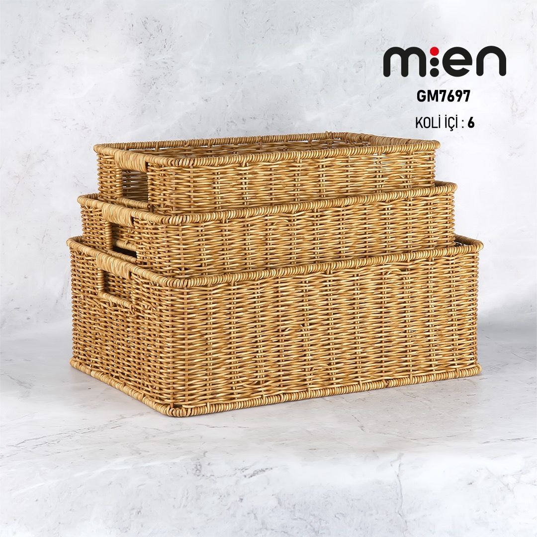 DİKDÖRTGEN RATTAN 3LÜ SEPET