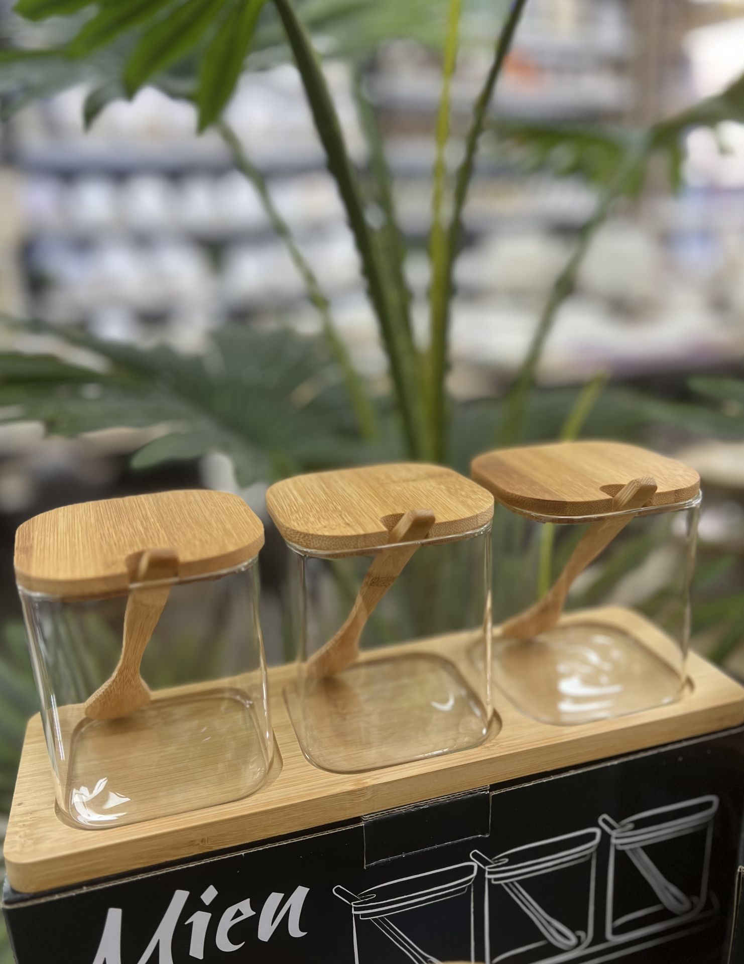 Bambu Standlı 3lü Cam Baharat Set