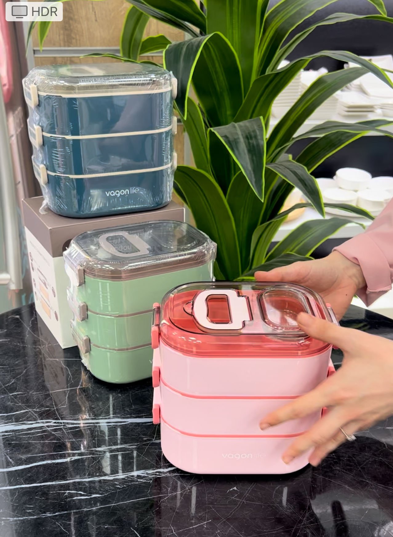Vgn7083- 3KATLI YEMEK TAŞIMA KABI PEMBE