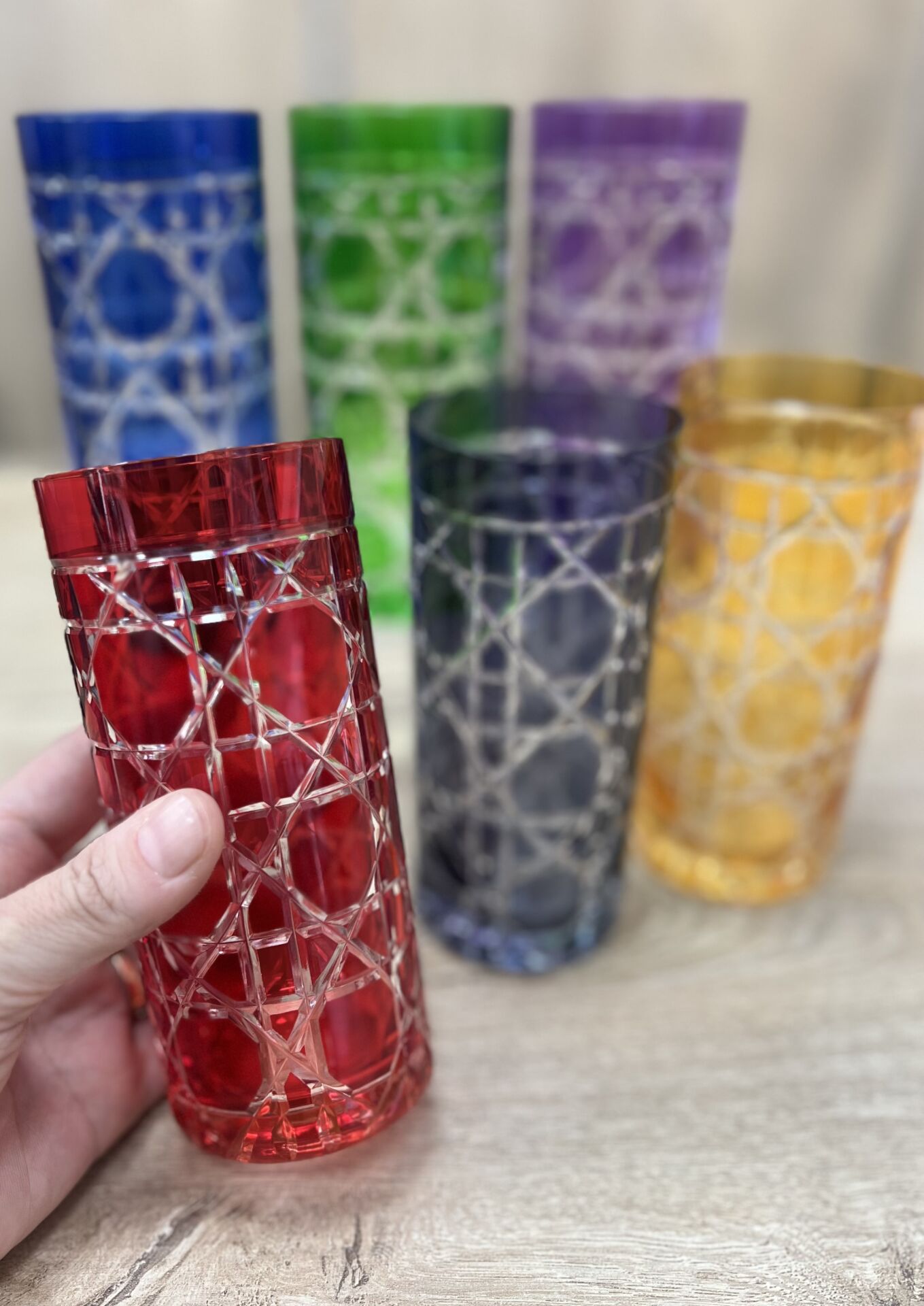 6lı RENKLİ KRİSTAL UZUN BARDAK