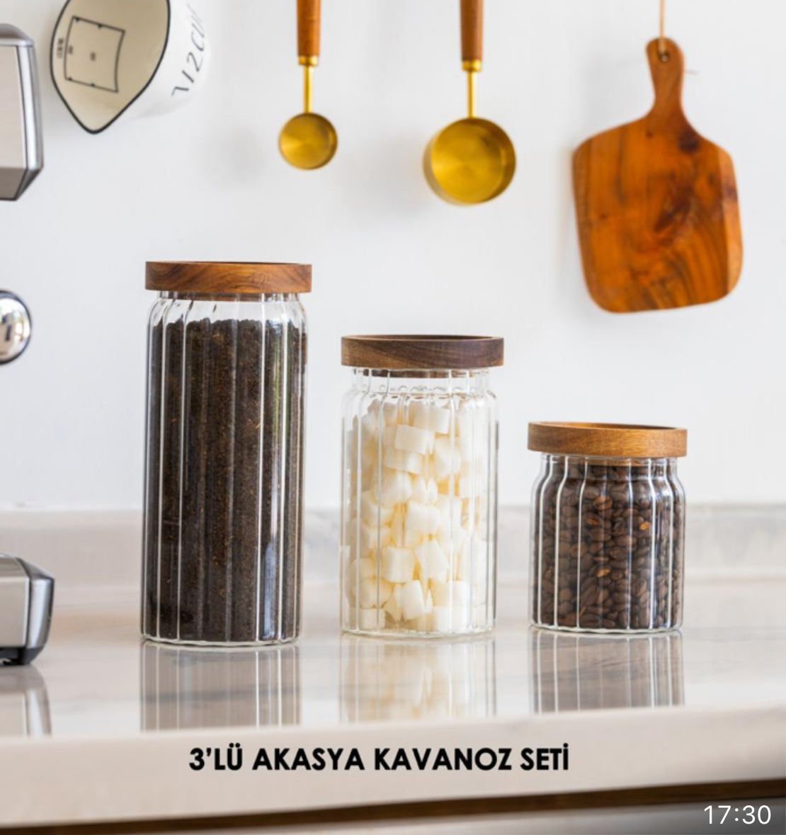 Akasya Kapak 3lü Cam Çizgili Kavonoz Seti
