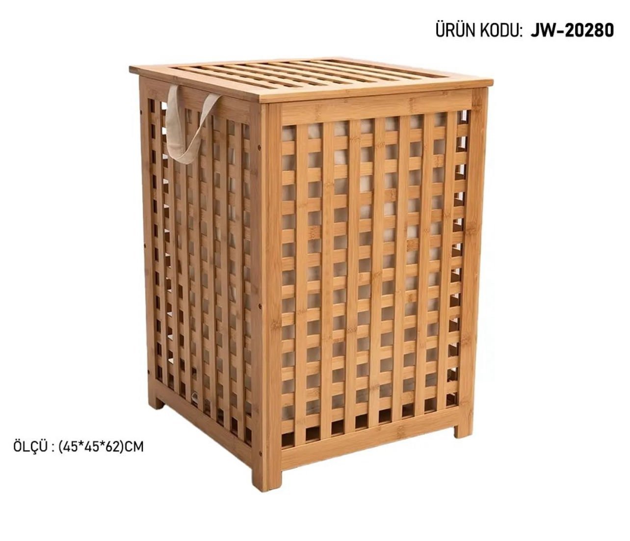 2 Bölmeli Bambu Kirli Çamaşır Sepeti -45-45-62cm