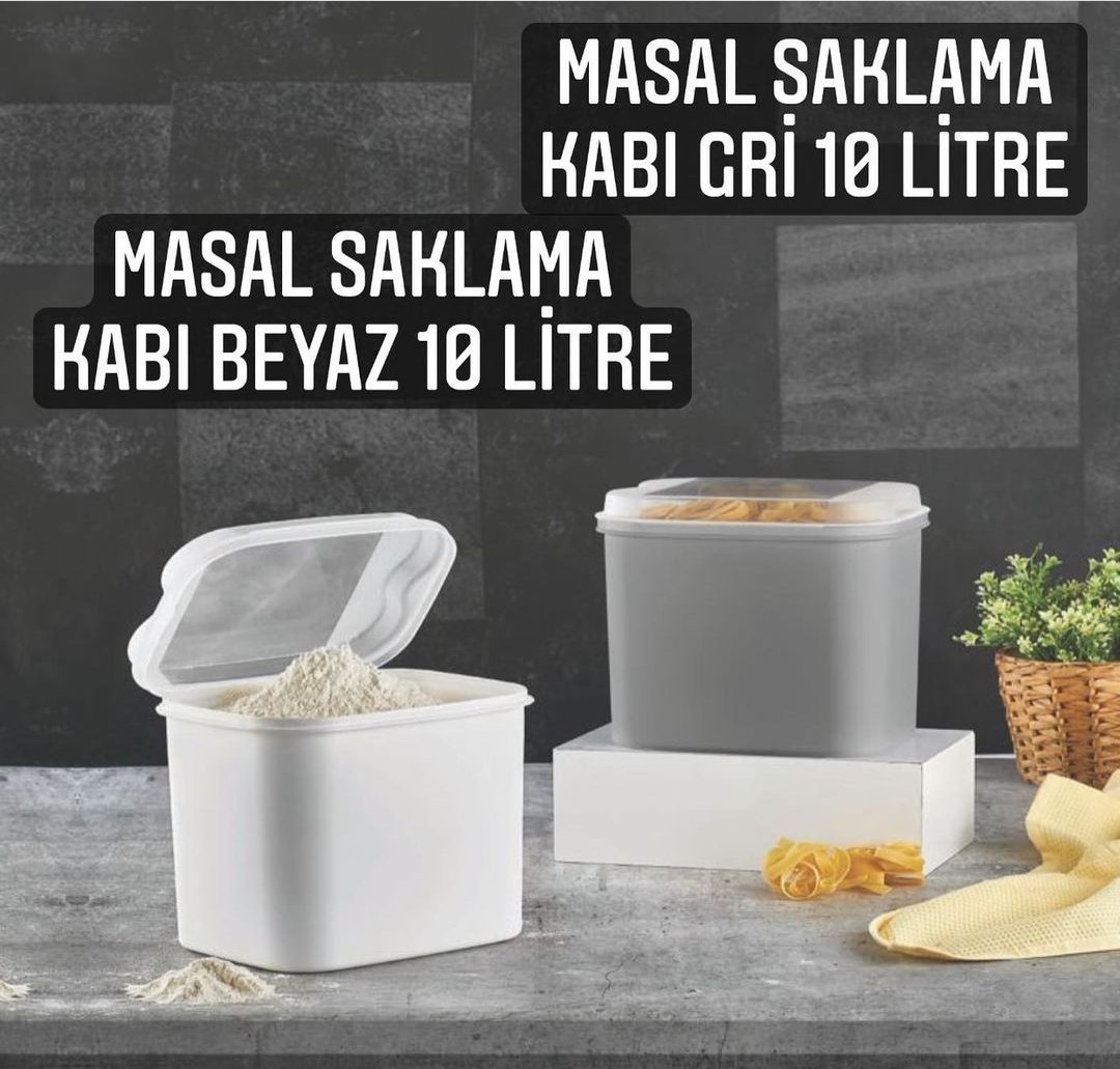 VP-034 Masal Un ve Bakliyat Saklama Kabı 10 Litre - Gri