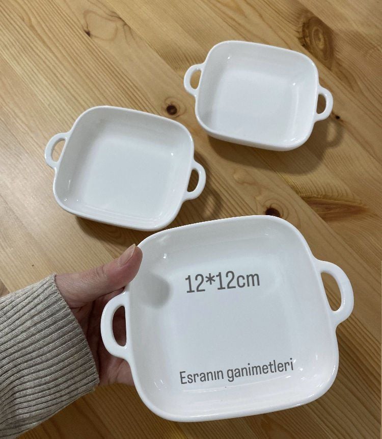 3 Adet Porselen Mini KARE Meze Tabak