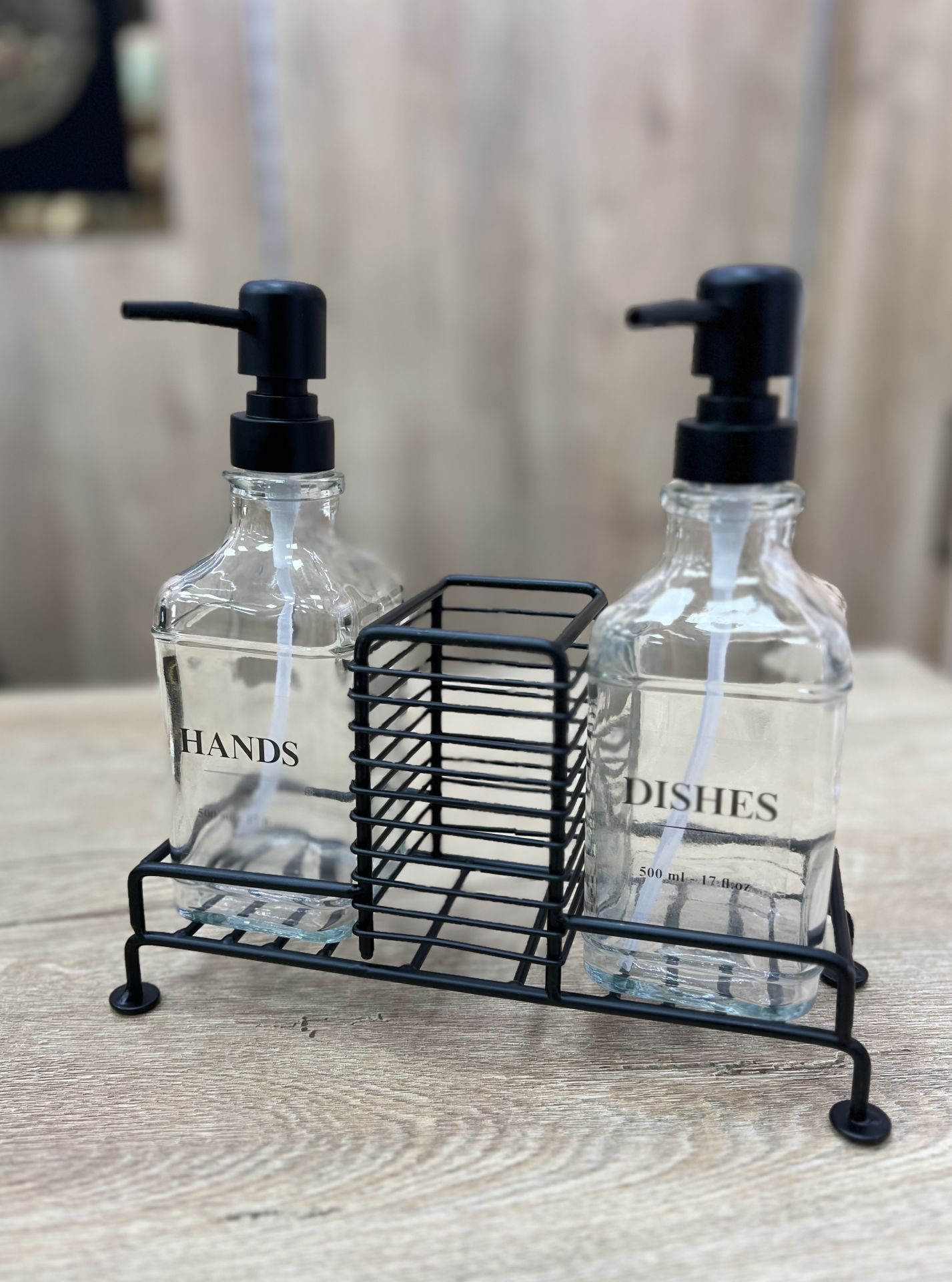 2i Standlı Cam Sıvı Sabunluk Siyah