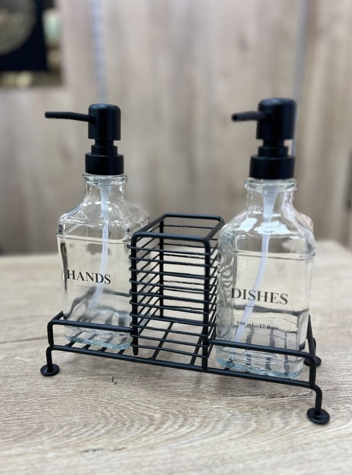 2i Standlı Cam Sıvı Sabunluk Siyah