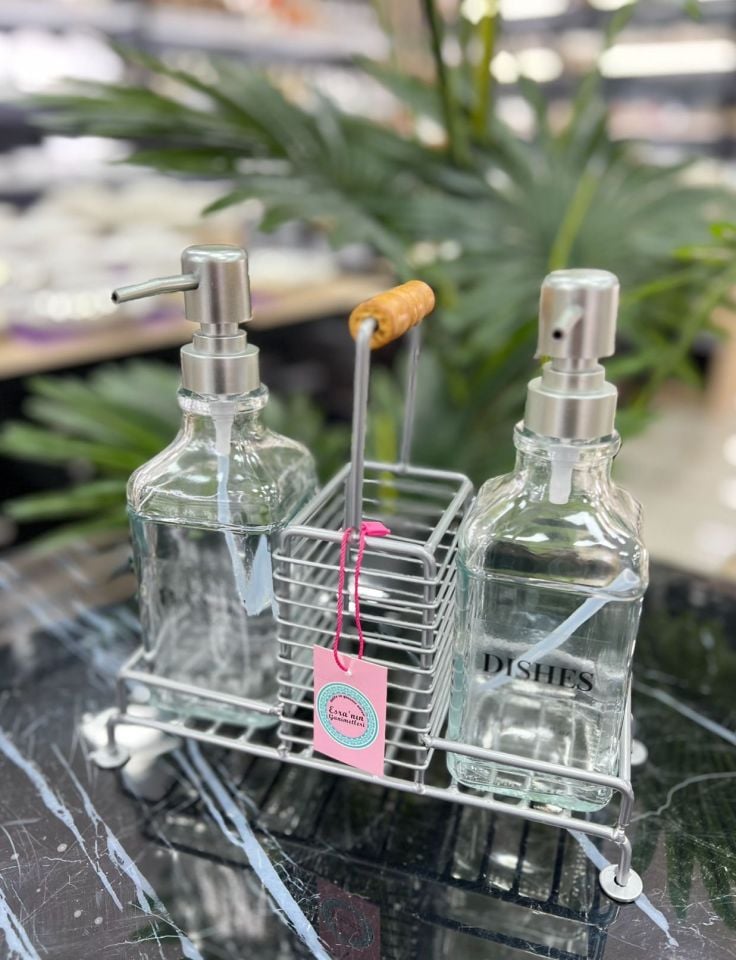 2i Standlı Cam Sıvı Sabunluk Krem