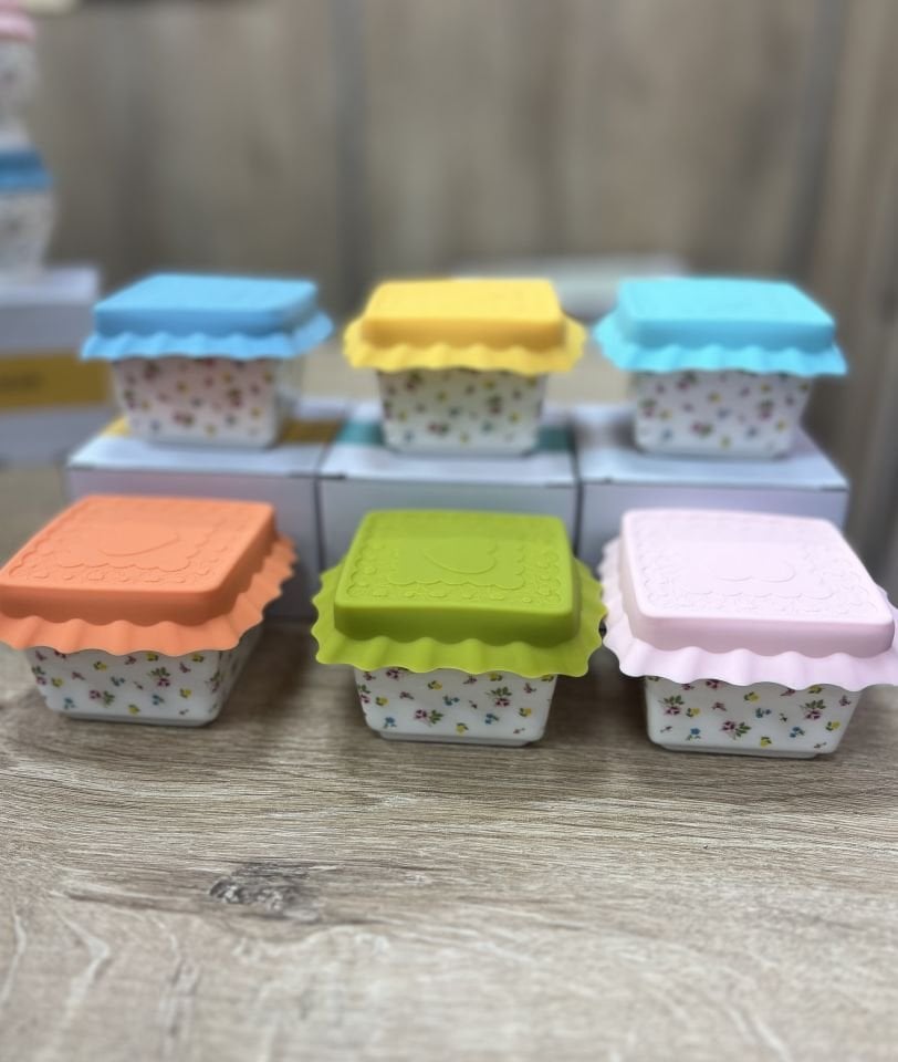 POR-7097 Renkli Silikon Kapak Porselen 6 Adet Kare