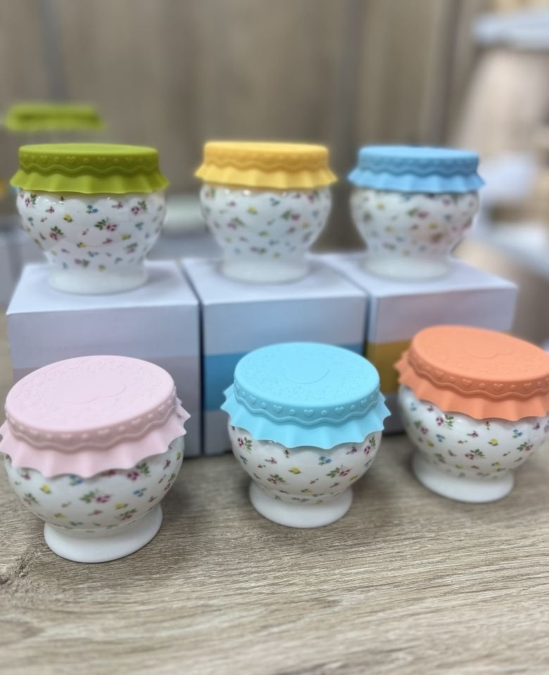 POR-7098 Renkli Silikon Kapak Porselen 6 Adet Bombeli