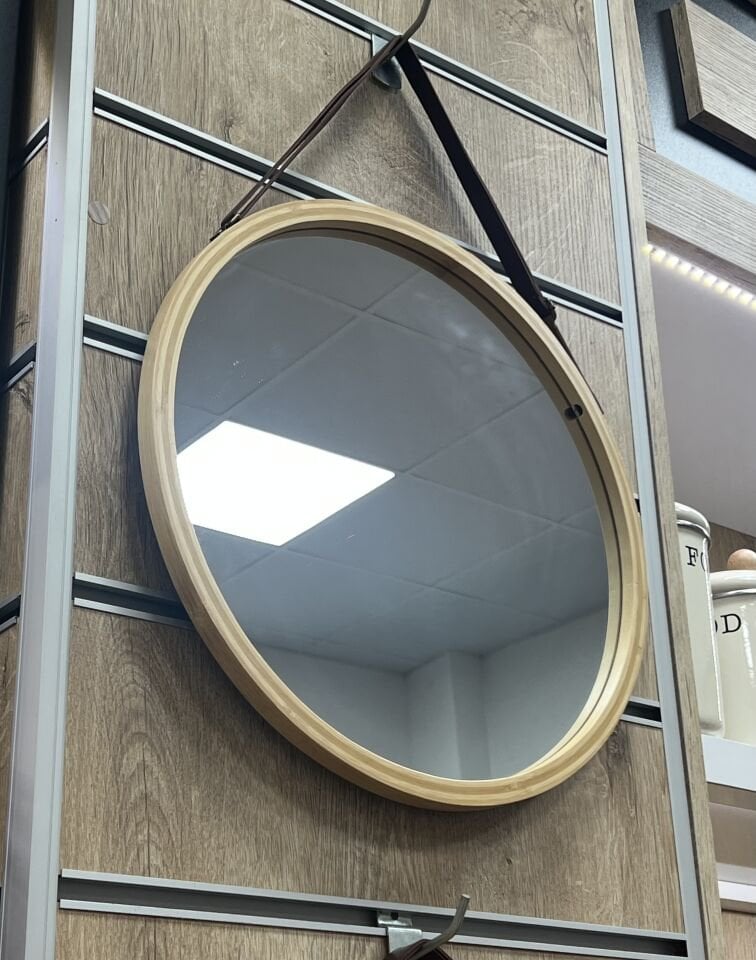 Bambu Lüks Askılı Ayna 38cm Yuvarlak