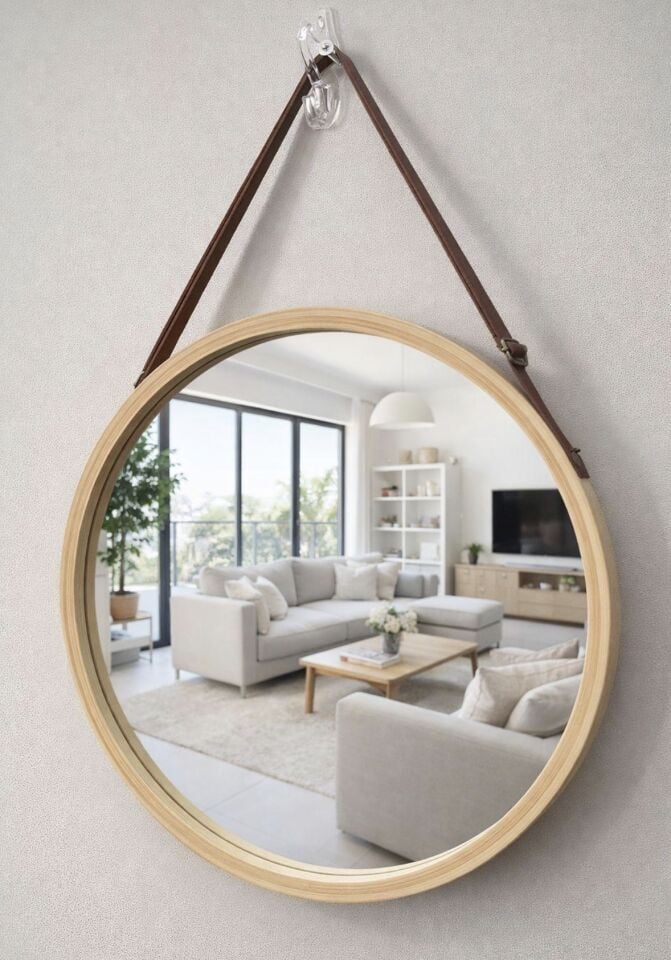 Bambu Lüks Askılı Ayna 38cm Yuvarlak