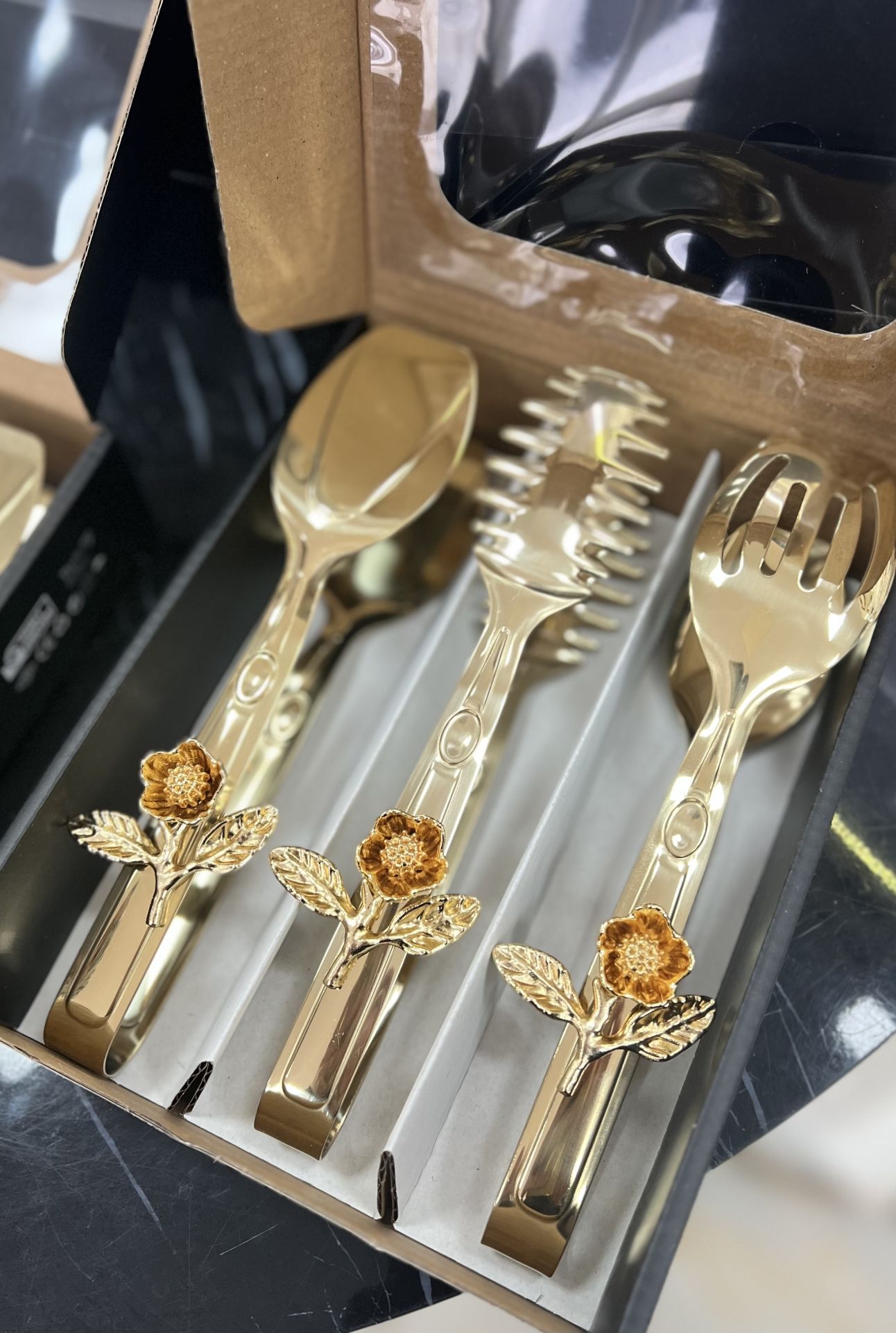 Çiçek Detaylı Gold 3lü Maşa Set