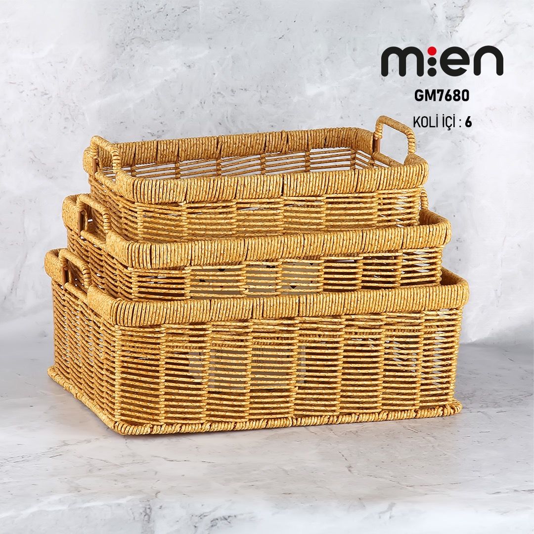 RATTAN  DİKDÖRTGEN  3LÜ KULPLU SEPET