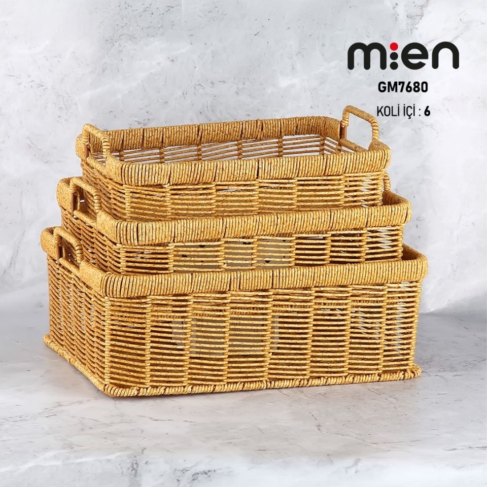 RATTAN  DİKDÖRTGEN  3LÜ KULPLU SEPET