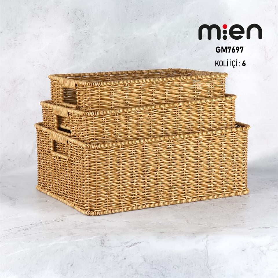 DİKDÖRTGEN  RATTAN 3LÜ SEPET