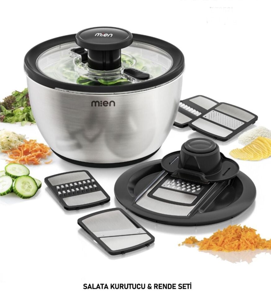 PRO ÇELİK SALATA KURUTUCU VE RENDE SETİ (ZF2521)