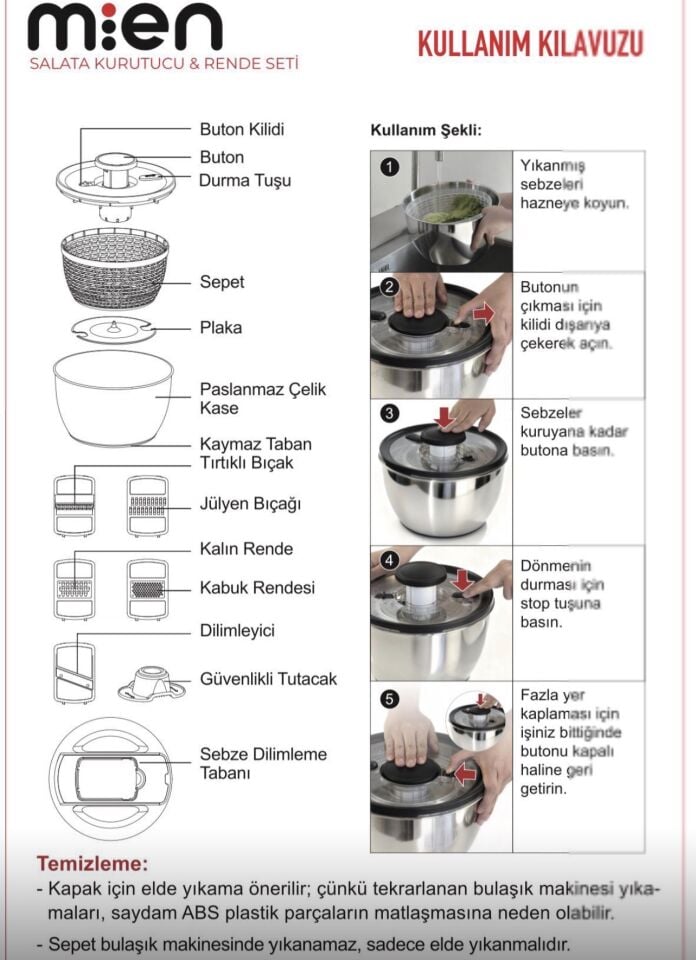 PRO ÇELİK SALATA KURUTUCU VE RENDE SETİ (ZF2521)