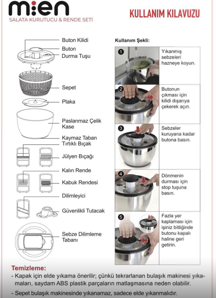 PRO ÇELİK SALATA KURUTUCU VE RENDE SETİ (ZF2521)