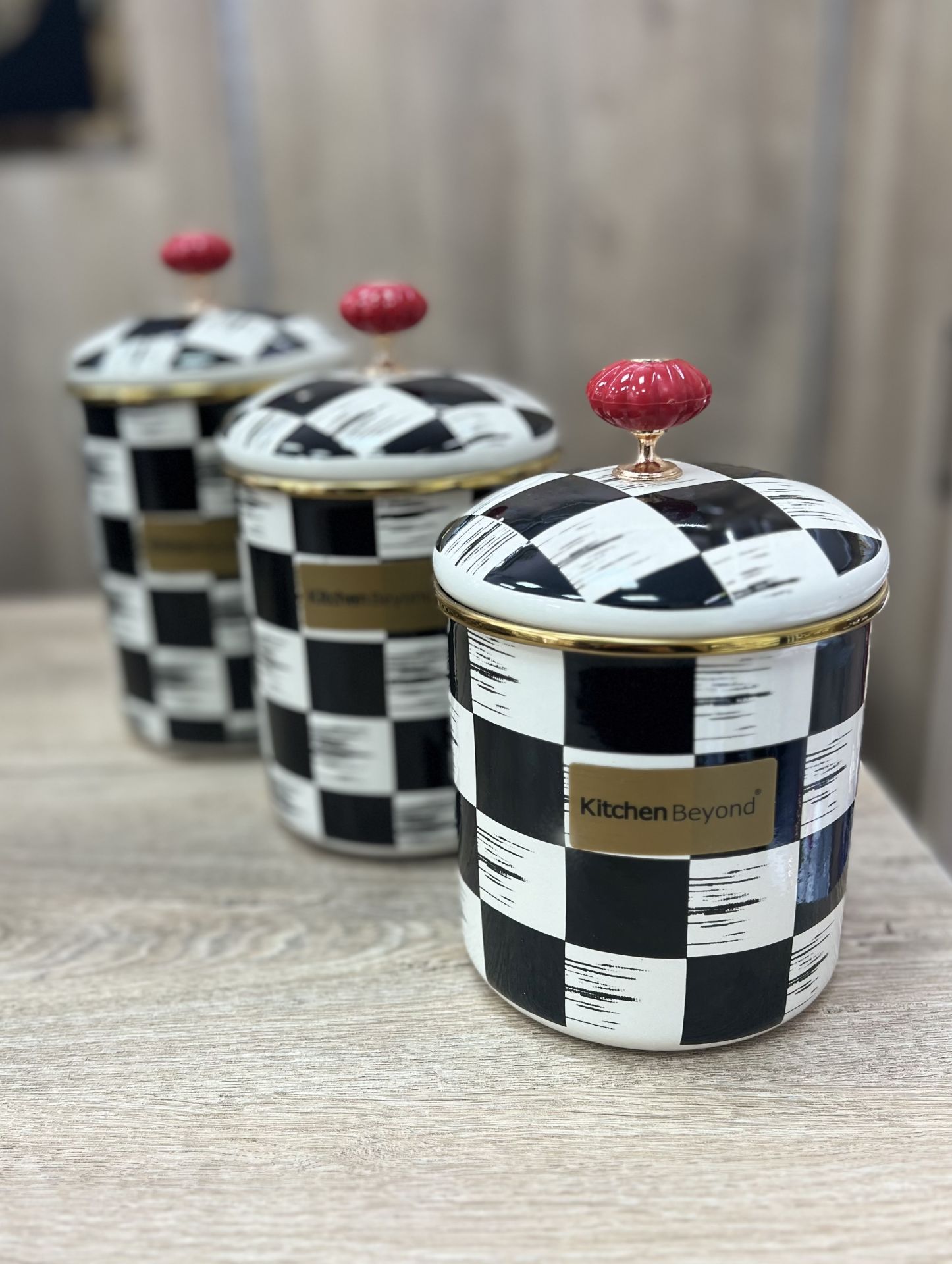 Acar Kitchen Damalı Emaye 3lü Kavonoz Set (Büyük)