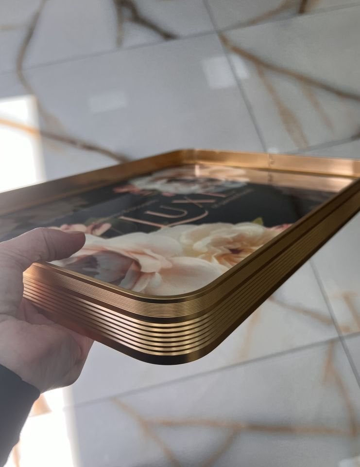 Lüks 1.Kalite Pirinç Gold Detaylı Tepsi