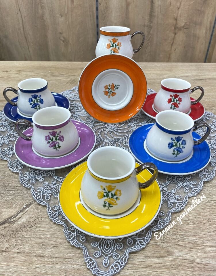 6 Kişilik Renkli Fincan Tkm Celeste