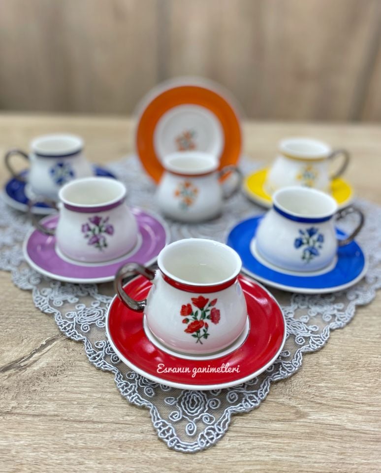 6 Kişilik Renkli Fincan Tkm Celeste