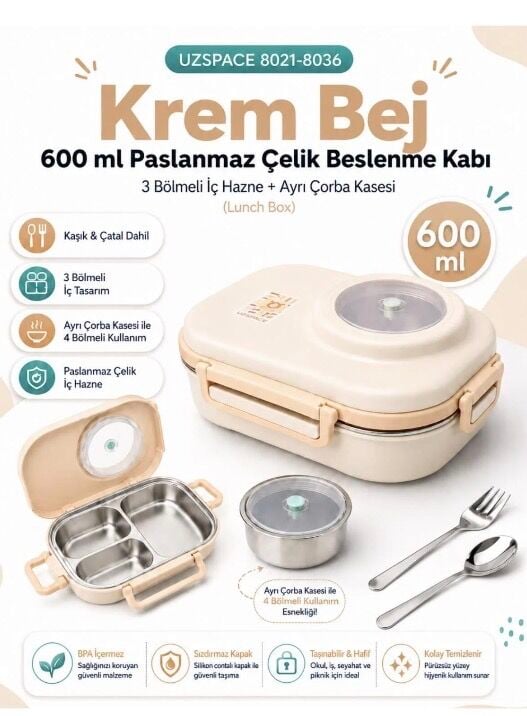 UZSPACE 600ML LUNCHBOX YEMEK TAŞIMA (8021)