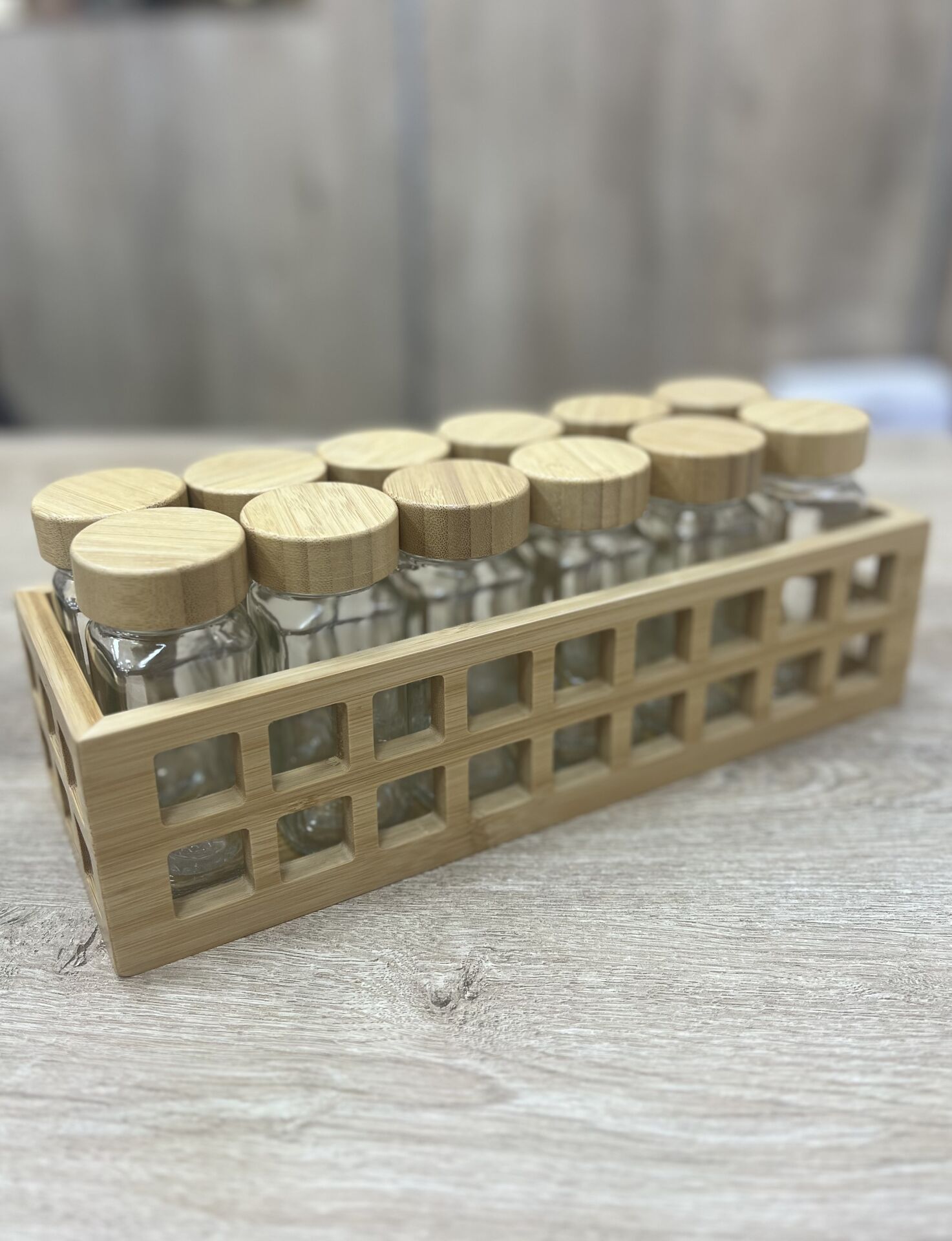 12Lİ BAMBU BAHARATLIK ETİKET HEDİYELİ (KASA DAHİL)