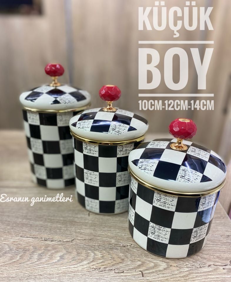 Damalı Emaye 3lü Kavonoz Set (küçük)