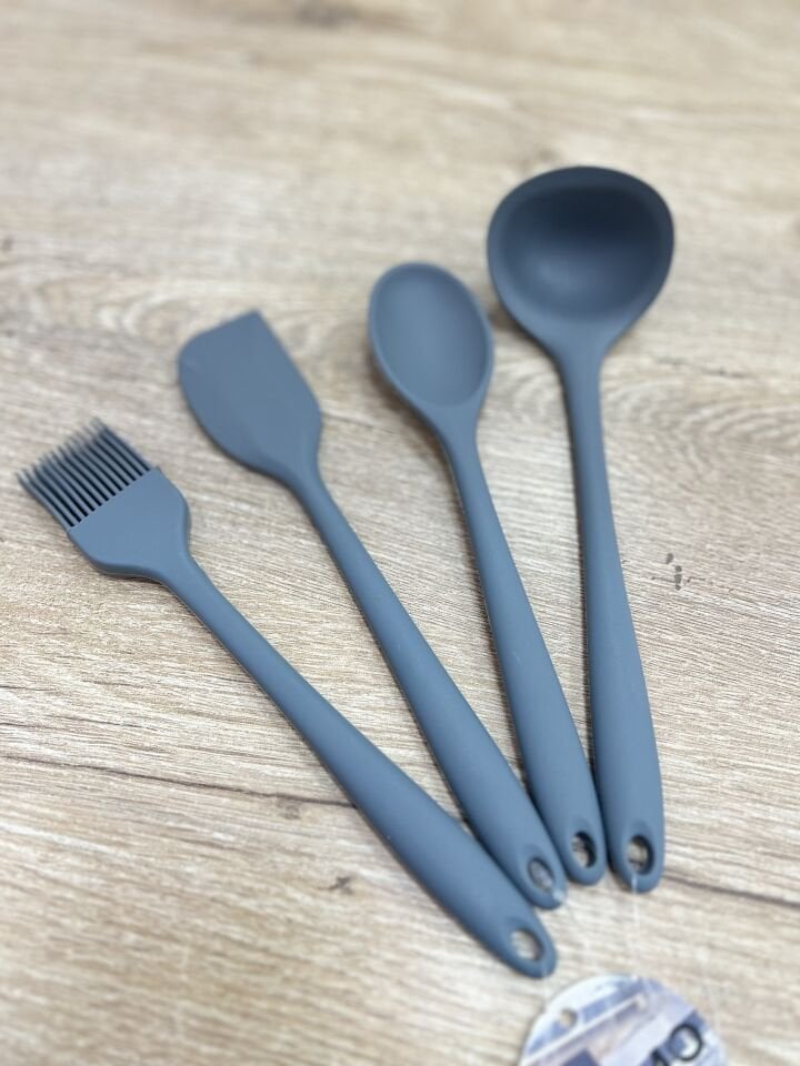 MİNİK 4lü Sos Kepçe Siikon Set Gri