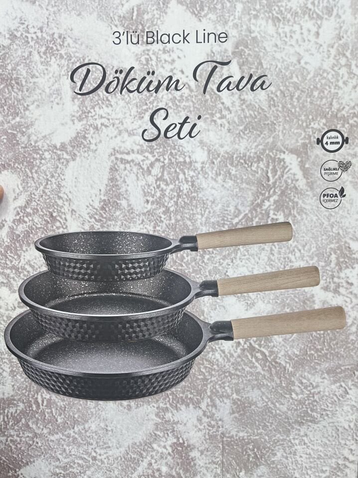 Falez BLACKLİNE 20/24/28cm 3lü Döküm Tava Seti
