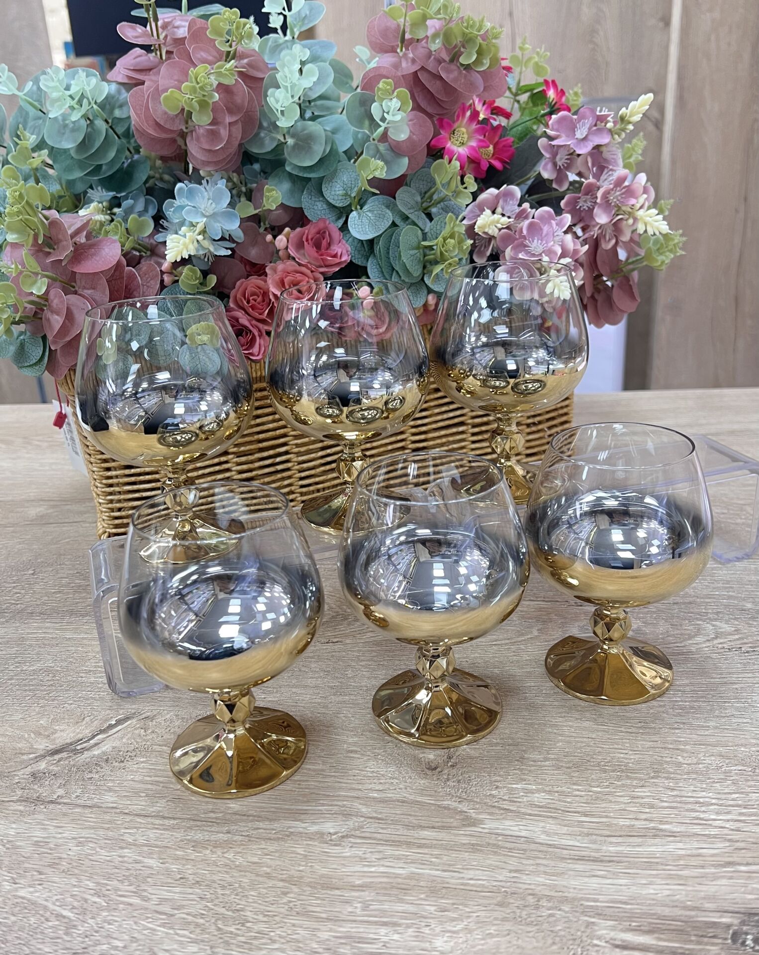 KRİSTAL CAM TİTANYUM KISA KAHVE YANI 6 ADET