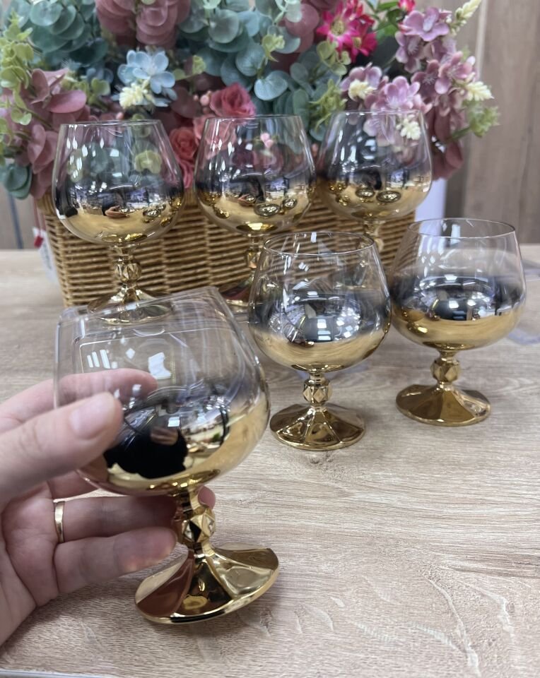 KRİSTAL CAM TİTANYUM KISA KAHVE YANI 6 ADET