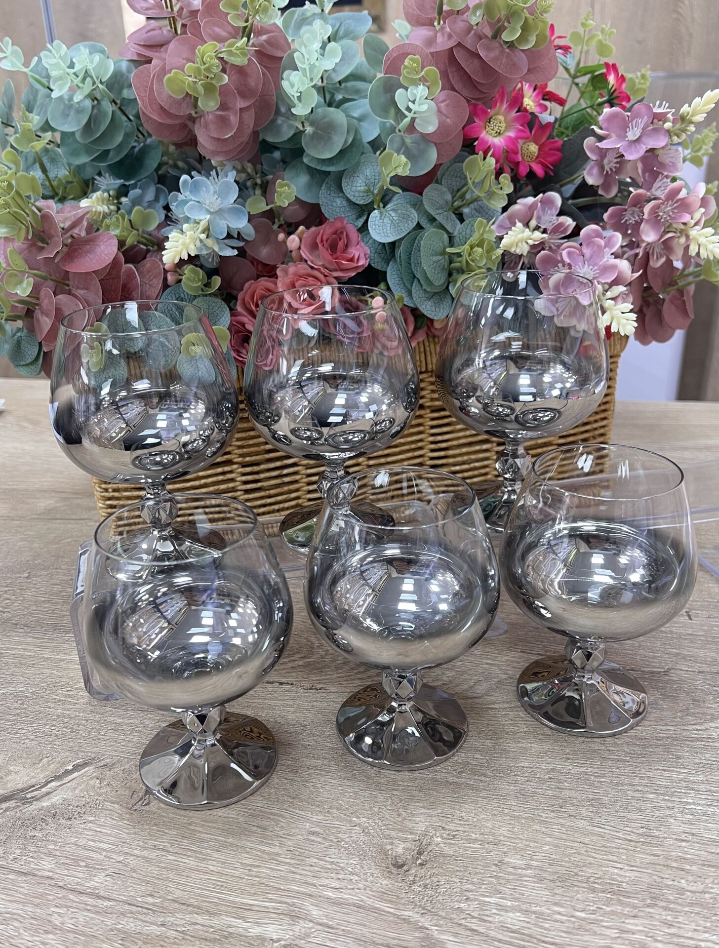 KRİSTAL CAM TİTANYUM KISA KAHVE YANI 6 ADET