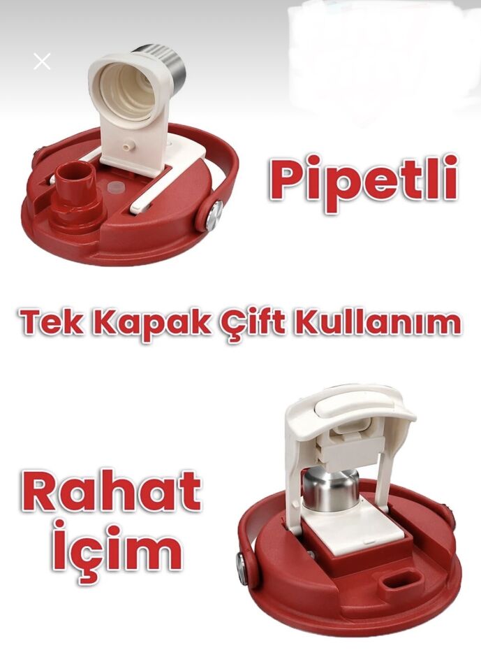 D9505- 880ML TEK KAPAK ÇİFT İÇİM ÇELİK TERMOS KİRAZLI