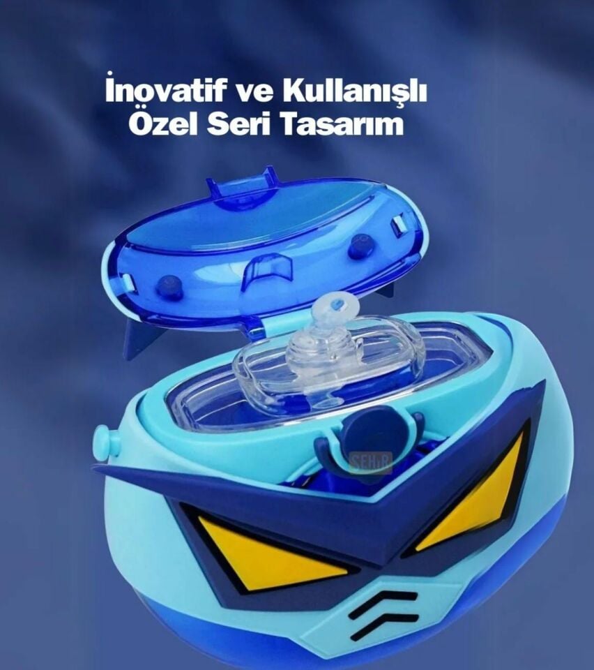 CS-05 630ml Robot Temalı Silikon Kılıflı Pipetli Tritan Matara