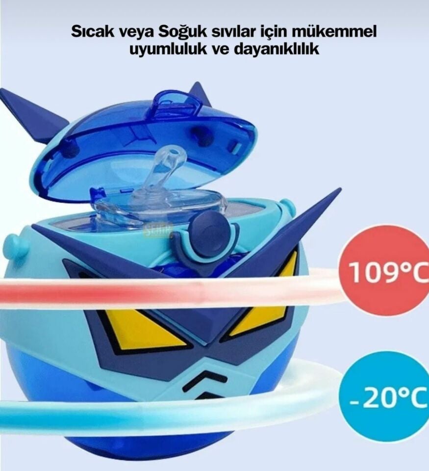 CS-05 630ml Robot Temalı Silikon Kılıflı Pipetli Tritan Matara