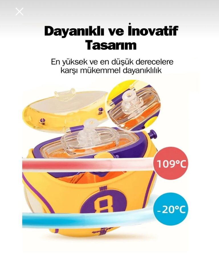 CS-08 630ml Basketbol Temalı Pipetli Silikon Kılıflı Tritan Matara