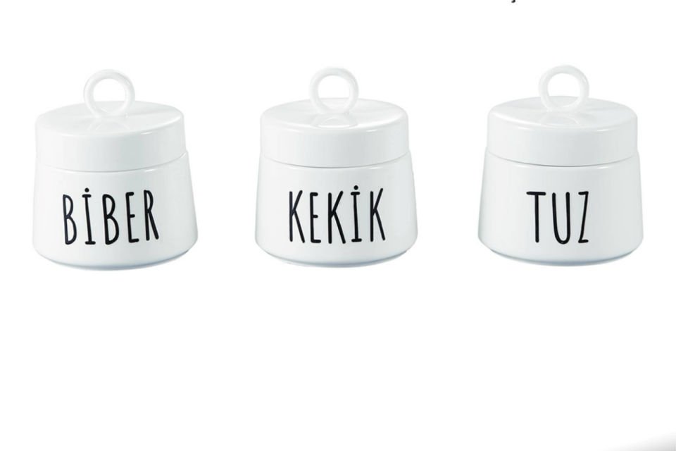 3lü Porselen Vakum Kapaklı Küçük Baharat Set