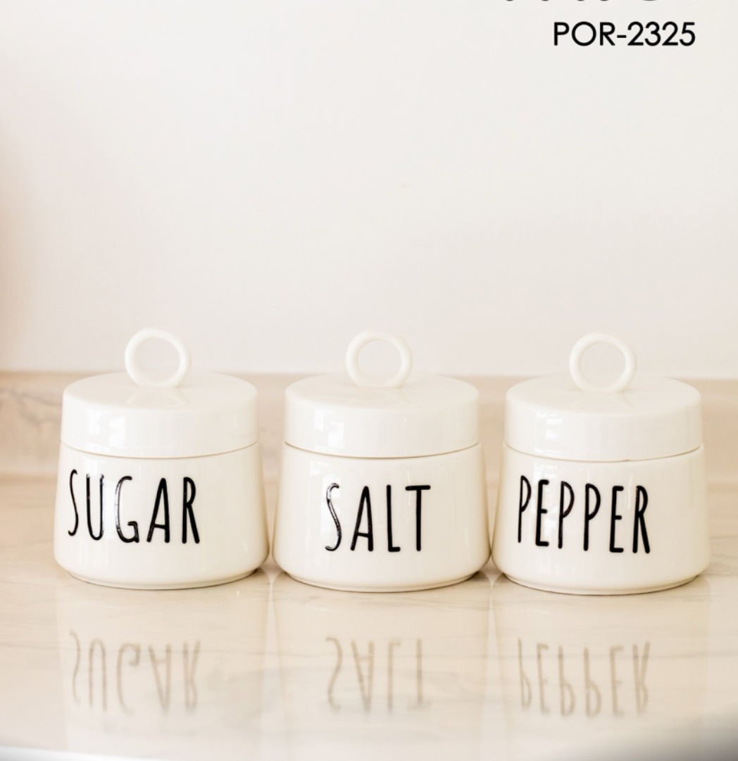 3lü Porselen Vakum Kapaklı Küçük Baharat Set