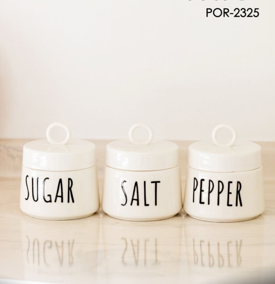 3lü Porselen Vakum Kapaklı Küçük Baharat Set