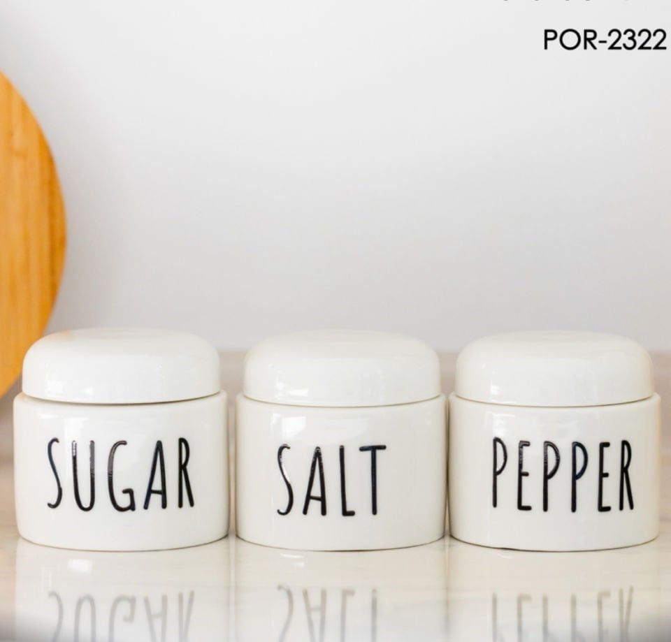 3lü Porselen Vakum Kapak Küçük Baharat Set