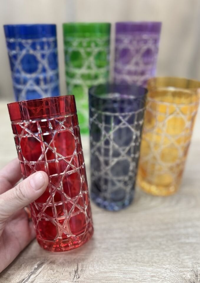 6lı RENKLİ KRİSTAL UZUN BARDAK
