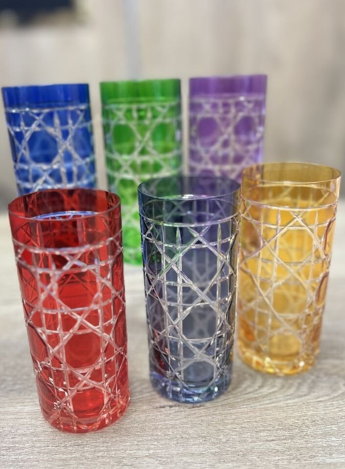 6lı RENKLİ KRİSTAL UZUN BARDAK