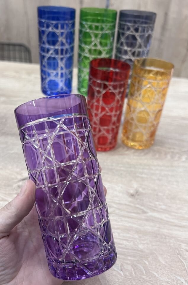 6lı RENKLİ KRİSTAL UZUN BARDAK