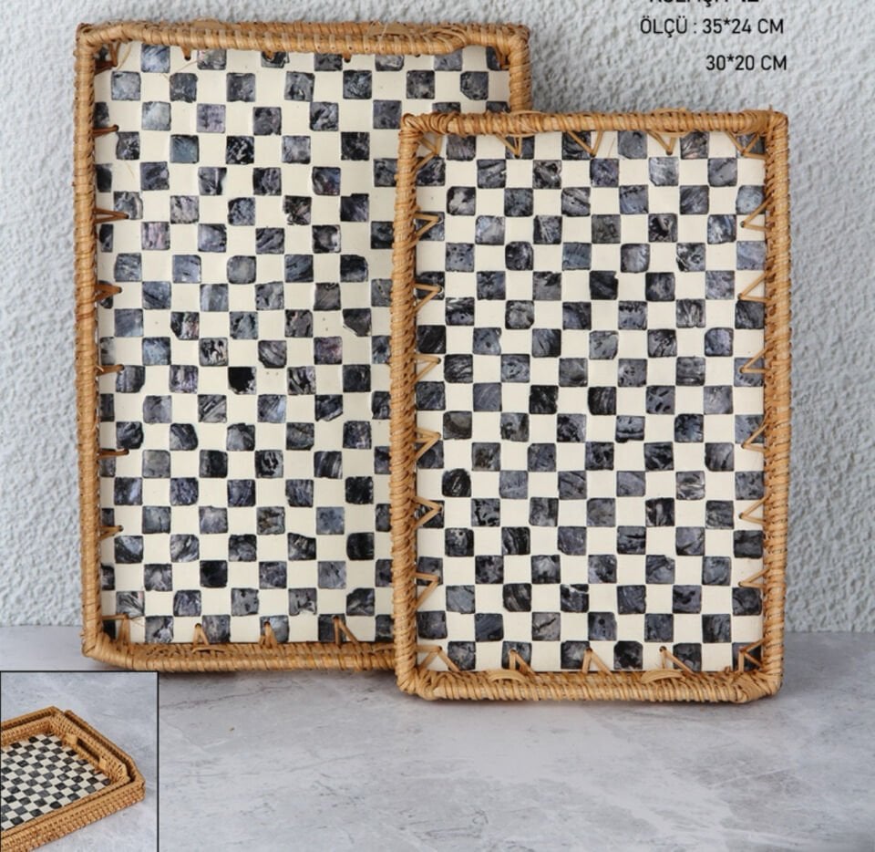 2Lİ DAMALI DİKDÖRTGEN SEDEF TEPSİ (1476)