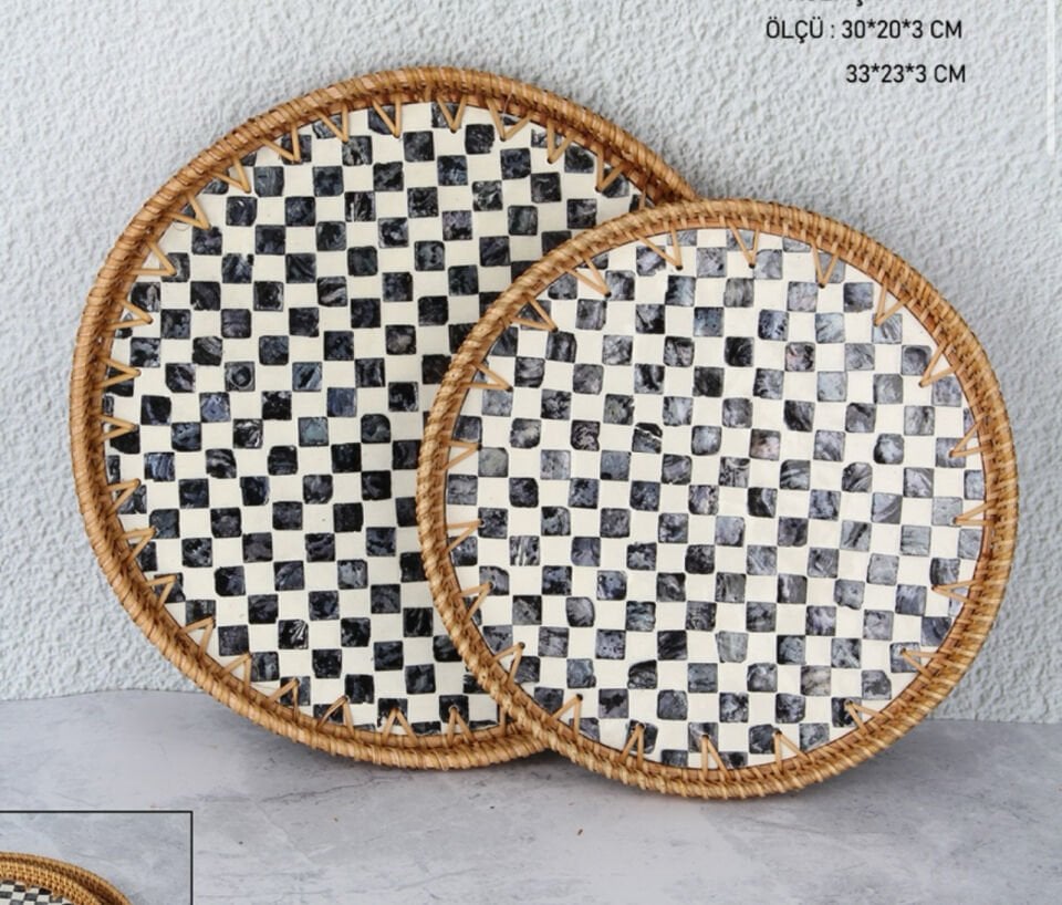 2Lİ DAMALI YUVARLAK  SEDEF TEPSİ (1486)