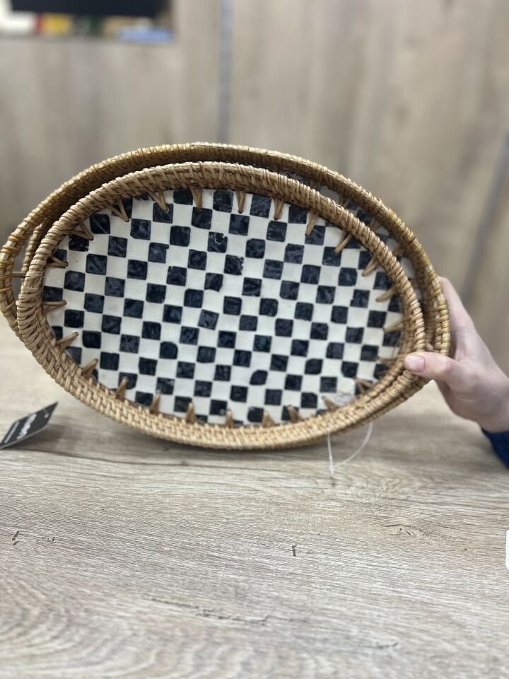 2Lİ DAMALI OVAL  SEDEF TEPSİ (1472)