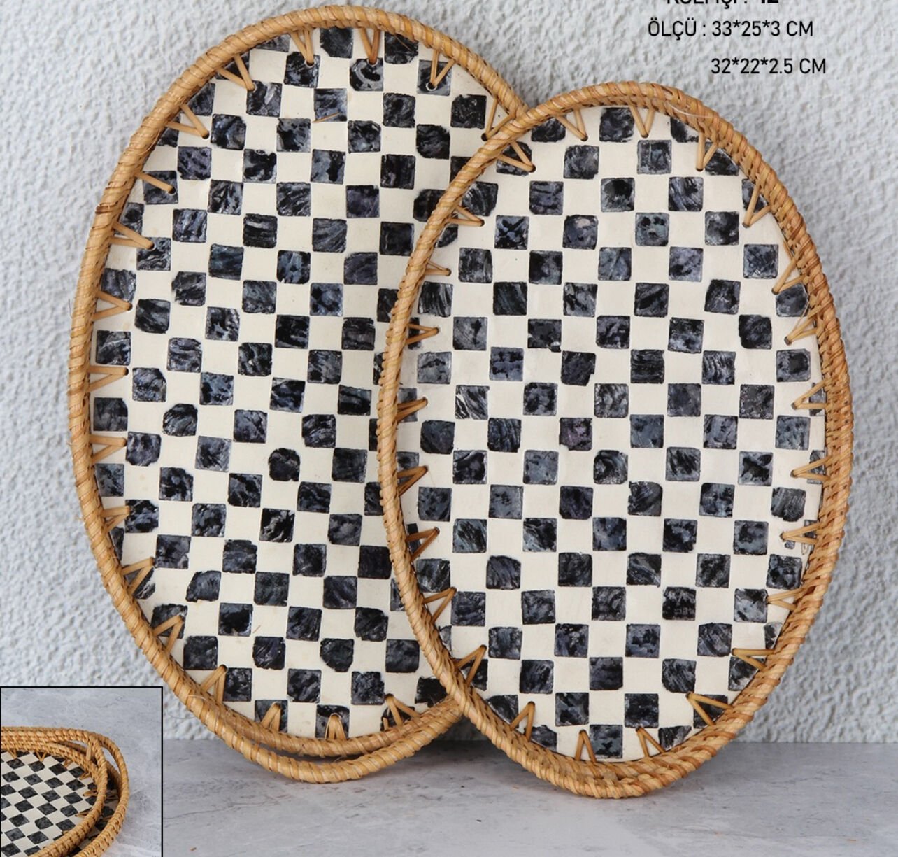2Lİ DAMALI OVAL  SEDEF TEPSİ (1472)