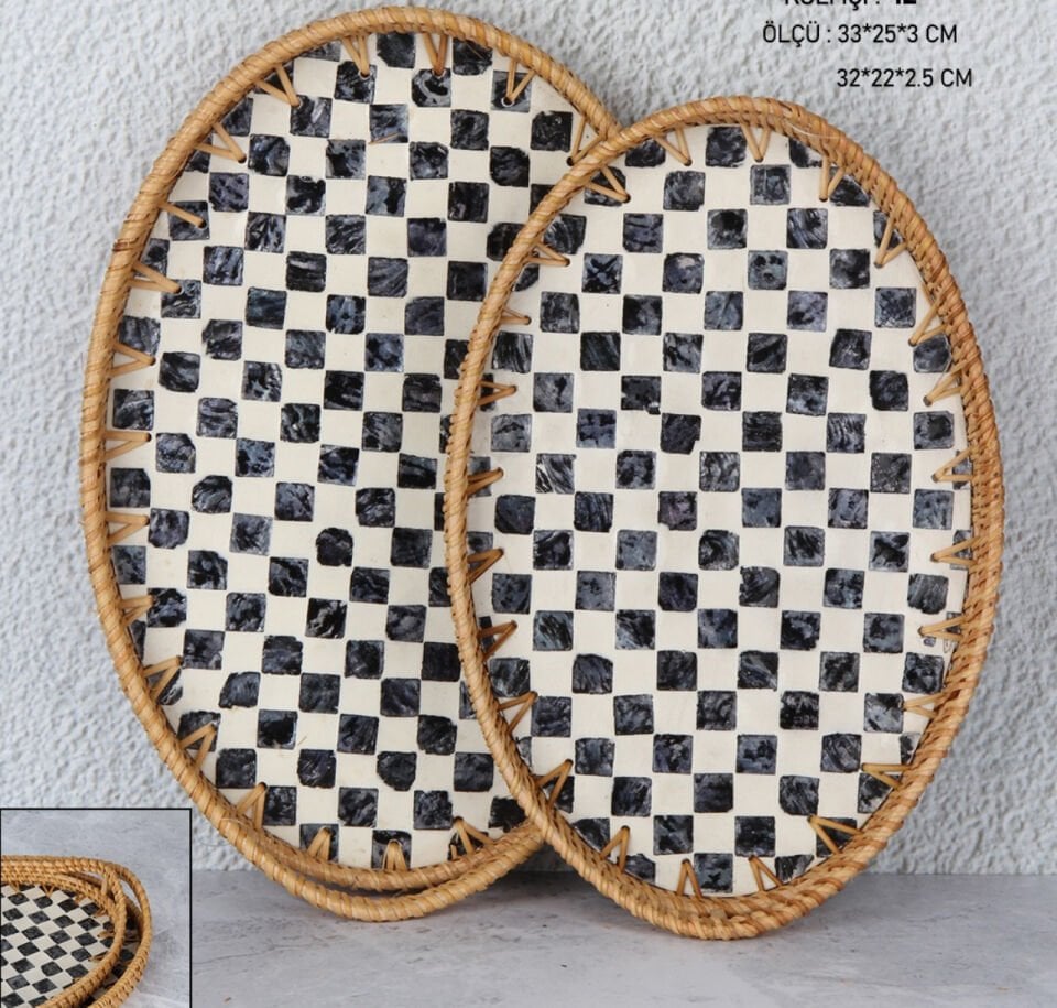 2Lİ DAMALI OVAL  SEDEF TEPSİ (1472)